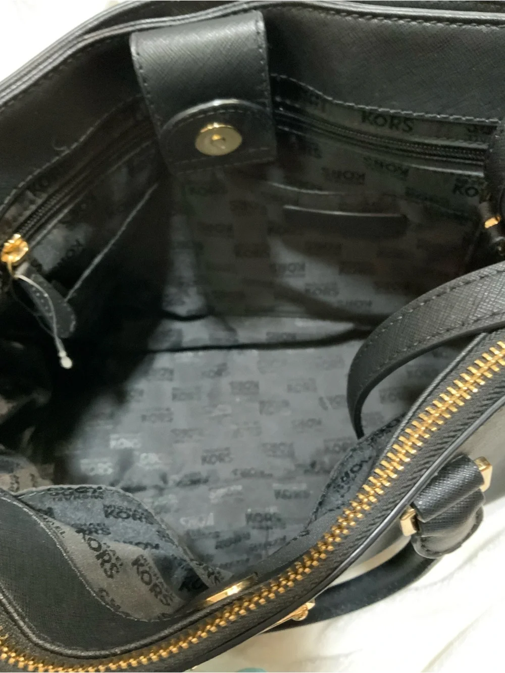 Michael Kors Black Saffiano Leather Satchel with Gold Hardware